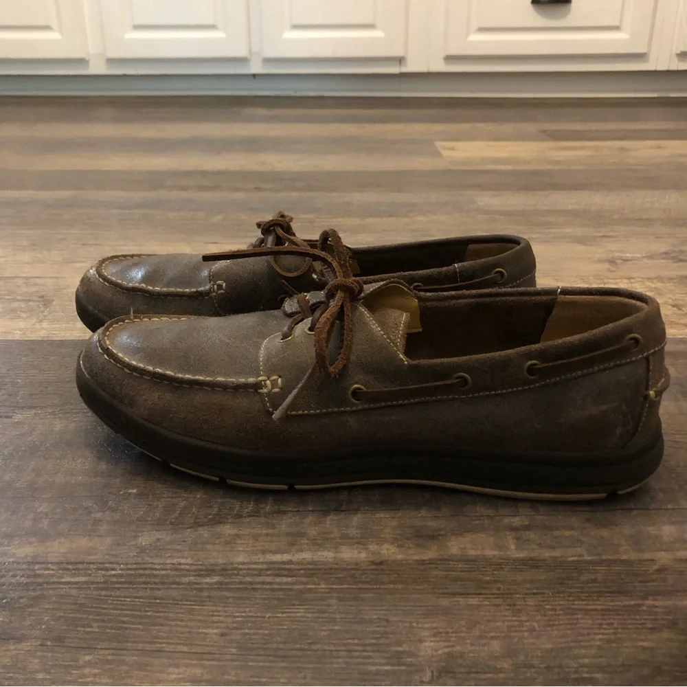 Cole Haan Men's 3-Eye dark gray Leather Boat Shoes, Size 13, C12250